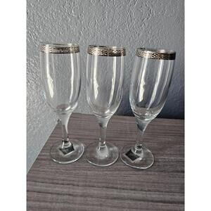 (3) Wine Glass Circle Ware Classique 7.5" Platinum Flute Clear made in Turkey